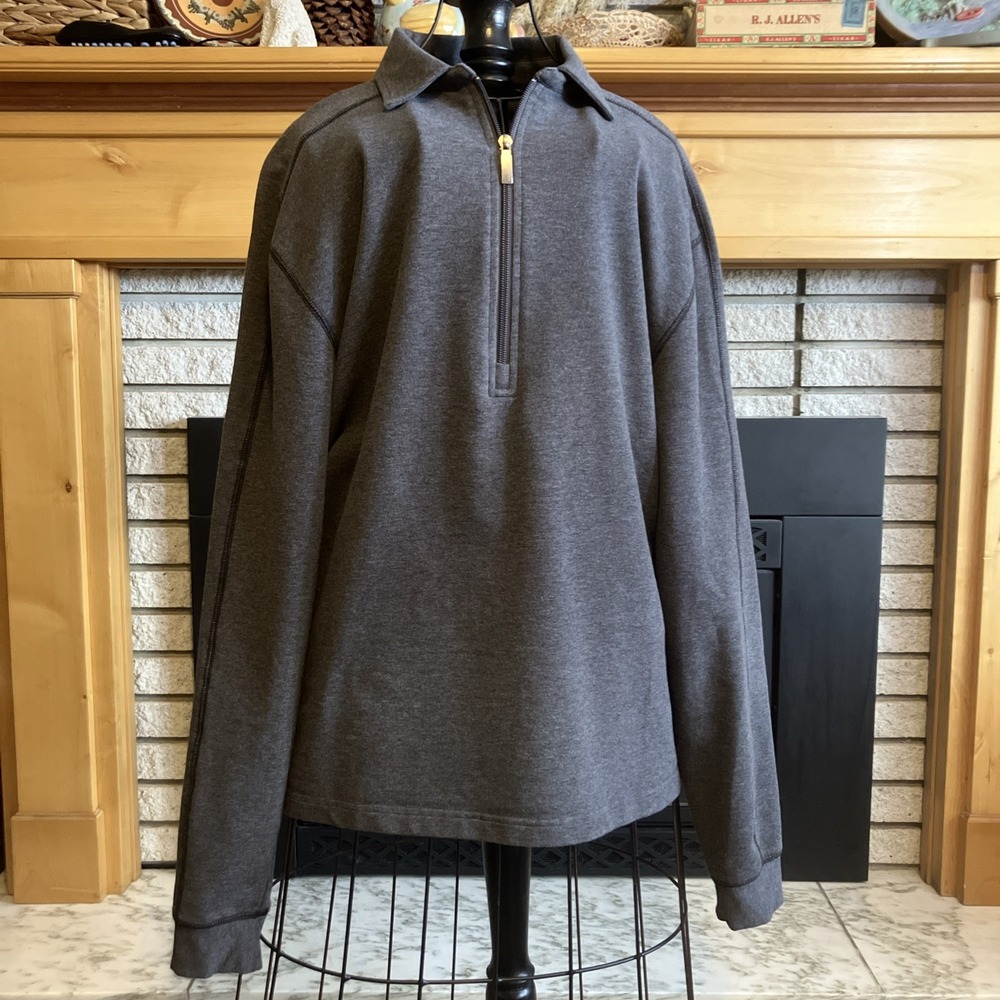 Straight Down‎ Pullover Sweater Mens Medium Golf Gray Quarter Zip Buttery Cotton